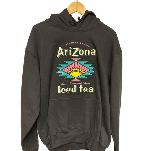 Arizona Iced Tea Men's Sweatshirt Hoodie Black Embroidered Logo Size Large - Picture 2 of 7